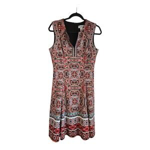 Maggie L. Sheath Dress Size 10 Sleeveless Split Neck Stretch Lined BOHO Retro